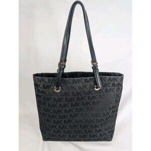 Michael Kors Black Monogrammed Signature Large Jacquard Jet Set Tote Bag Canvas